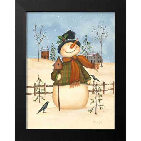 Snowman Bird House II Black Modern Wood Framed Art Print by Lewis, Kim