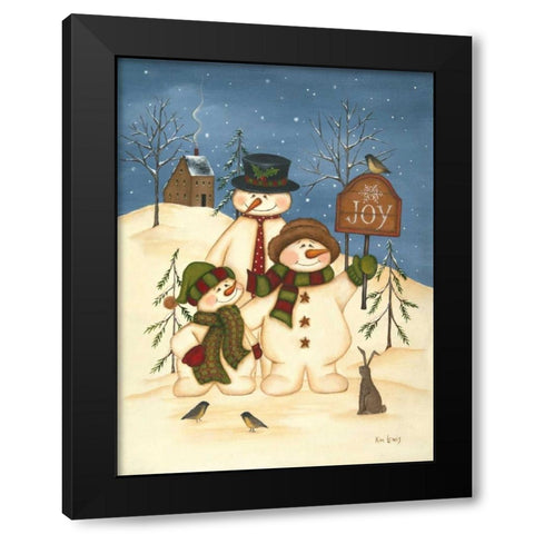 Snowman Family Joy Black Modern Wood Framed Art Print with Double Matting by Lewis, Kim