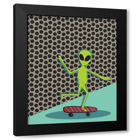 Skating Alien Black Modern Wood Framed Art Print by Rupp, Mariah