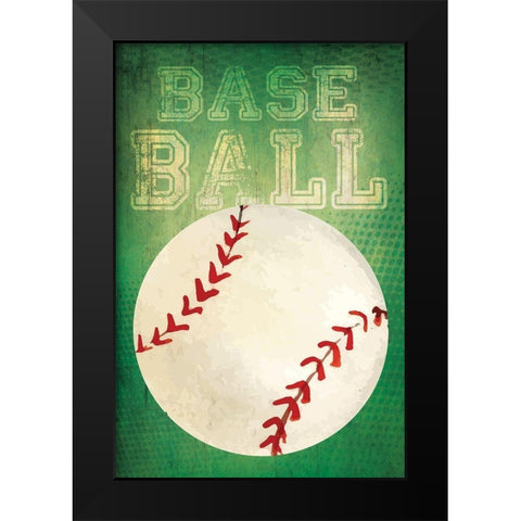 Baseball Black Modern Wood Framed Art Print by ND Art