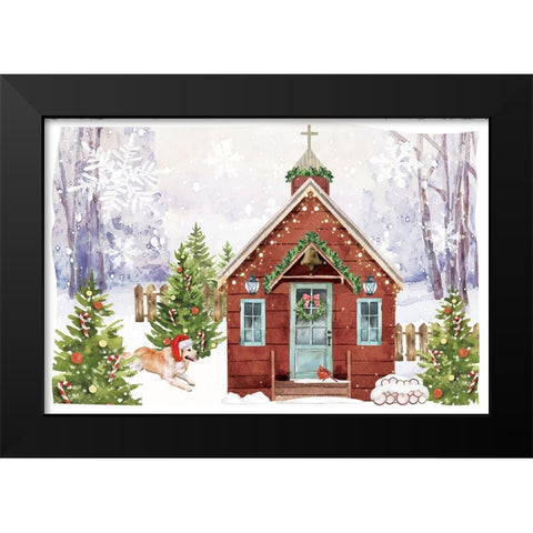 Country Christmas Church II Black Modern Wood Framed Art Print by ND Art