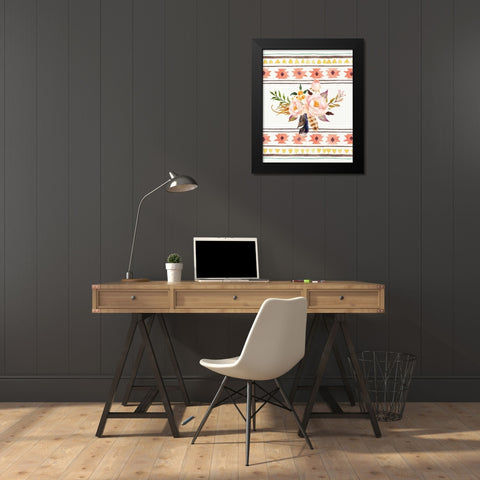 Tribal Flowers and Pattern Black Modern Wood Framed Art Print by Moss, Tara