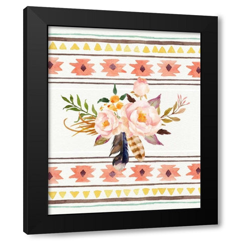 Tribal Flowers and Pattern Black Modern Wood Framed Art Print by Moss, Tara