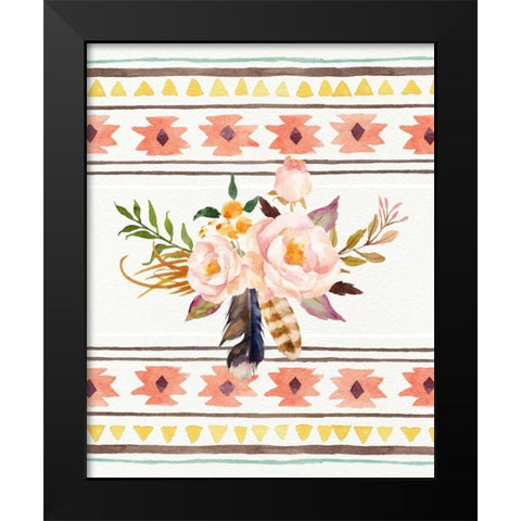 Tribal Flowers and Pattern Black Modern Wood Framed Art Print by Moss, Tara