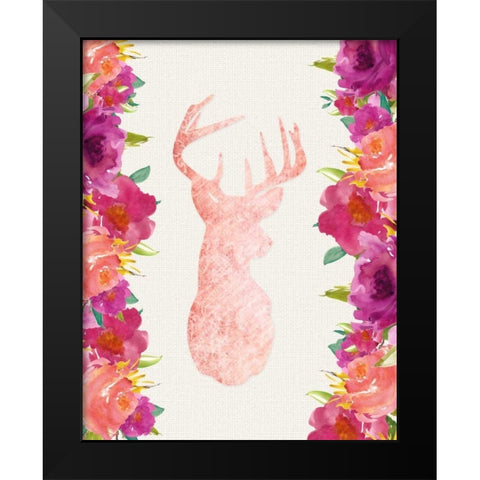 Floral Deer Head Black Modern Wood Framed Art Print by Moss, Tara
