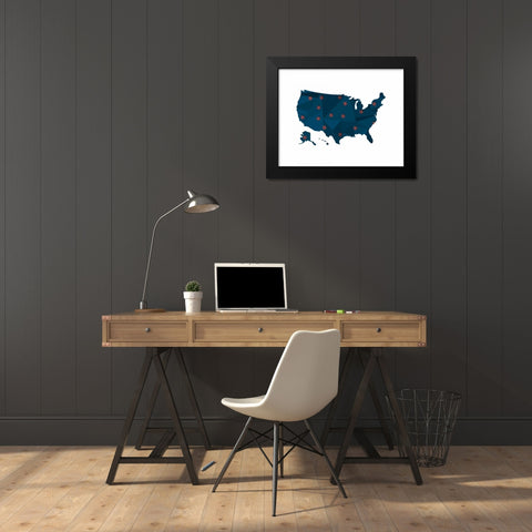 America Blue Red Stars Black Modern Wood Framed Art Print by Moss, Tara