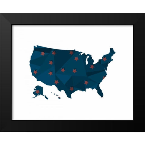 America Blue Red Stars Black Modern Wood Framed Art Print by Moss, Tara