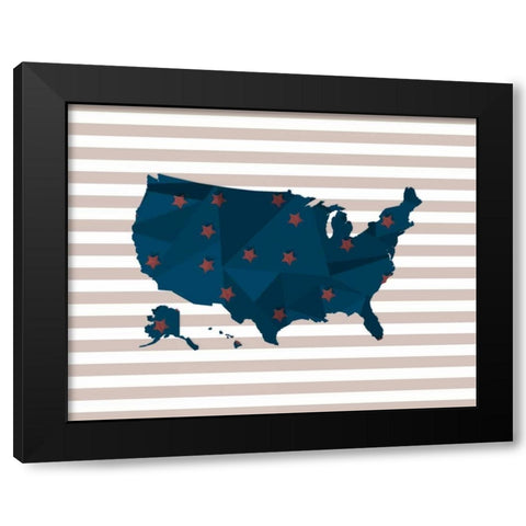 America Blue Red Stripes Black Modern Wood Framed Art Print by Moss, Tara