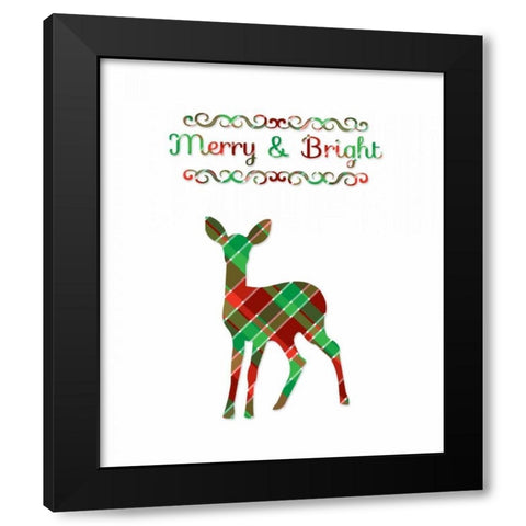 Plaid Deer Merry and Bright Black Modern Wood Framed Art Print by Moss, Tara