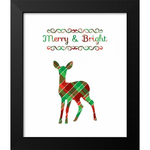 Plaid Deer Merry and Bright Black Modern Wood Framed Art Print by Moss, Tara