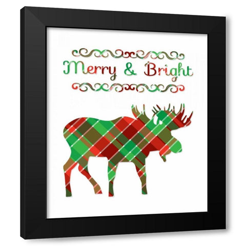 Plaid Moose Merry and Bright Black Modern Wood Framed Art Print by Moss, Tara
