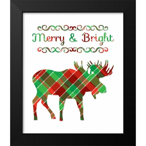 Plaid Moose Merry and Bright Black Modern Wood Framed Art Print by Moss, Tara