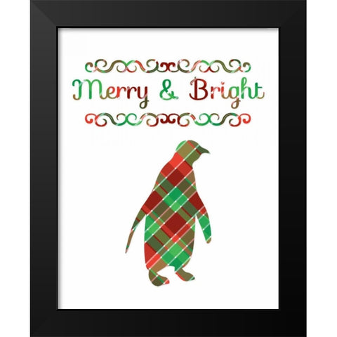 Plaid Penguin Merry and Bright Black Modern Wood Framed Art Print by Moss, Tara