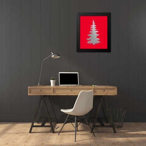 Silver Tree on Red Black Modern Wood Framed Art Print by Moss, Tara