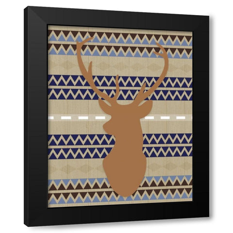 Orange Blue Tribal Deer Black Modern Wood Framed Art Print by Moss, Tara