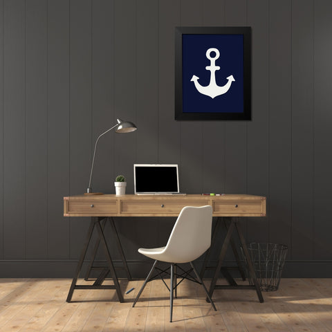 White Anchor on Blue Black Modern Wood Framed Art Print by Moss, Tara