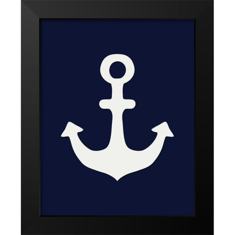 White Anchor on Blue Black Modern Wood Framed Art Print by Moss, Tara