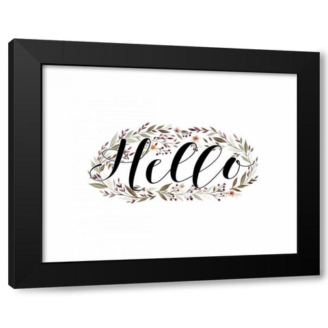 Hello Floral Wreath Black Modern Wood Framed Art Print by Moss, Tara