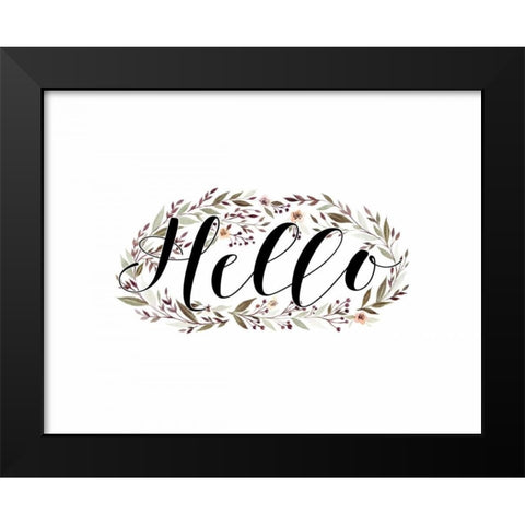 Hello Floral Wreath Black Modern Wood Framed Art Print by Moss, Tara