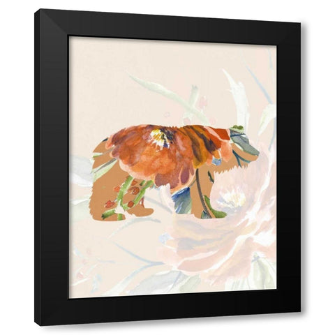 Orange Floral Bear Black Modern Wood Framed Art Print with Double Matting by Moss, Tara