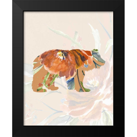 Orange Floral Bear Black Modern Wood Framed Art Print by Moss, Tara