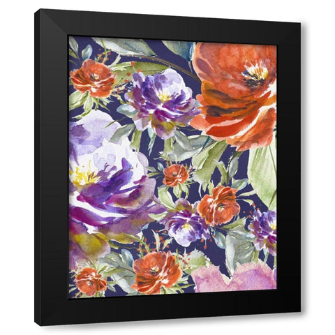 Floral Collage Black Modern Wood Framed Art Print by Moss, Tara