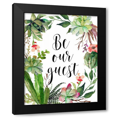 Be Our Guest Wreath Black Modern Wood Framed Art Print with Double Matting by Moss, Tara
