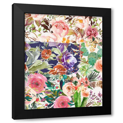 Multiple Florals Collage Black Modern Wood Framed Art Print by Moss, Tara