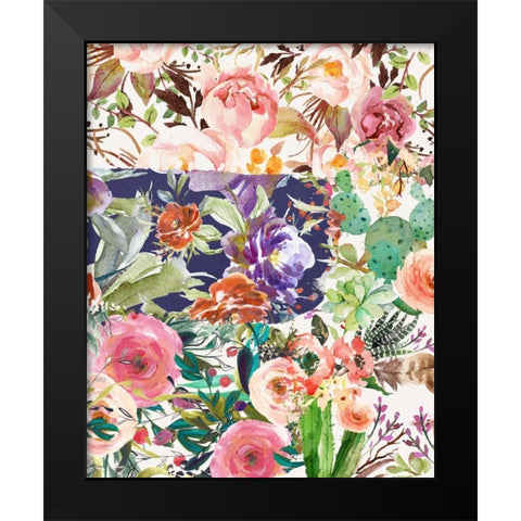 Multiple Florals Collage Black Modern Wood Framed Art Print by Moss, Tara