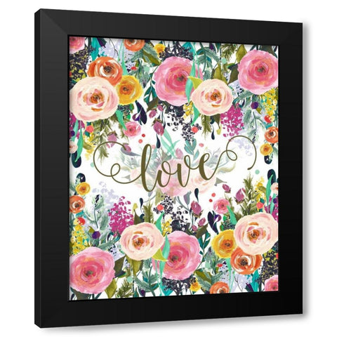 Love Colorful Florals Black Modern Wood Framed Art Print with Double Matting by Moss, Tara