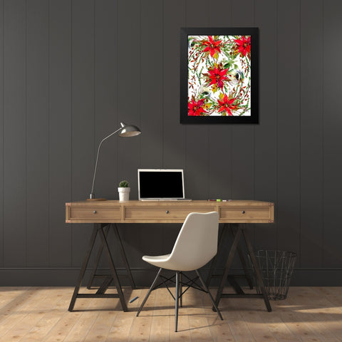 Christmas Florals Collage Black Modern Wood Framed Art Print by Moss, Tara