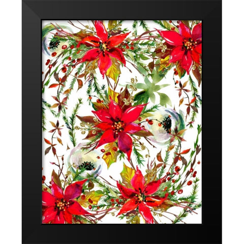 Christmas Florals Collage Black Modern Wood Framed Art Print by Moss, Tara