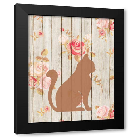Brown Cat Floral Black Modern Wood Framed Art Print with Double Matting by Moss, Tara