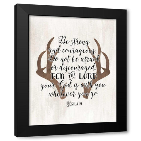 Joshua 1-9 Antlers Black Modern Wood Framed Art Print by Moss, Tara