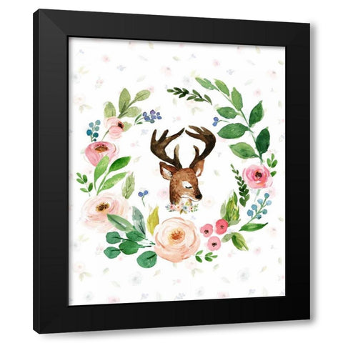 Watercolor Deer Black Modern Wood Framed Art Print with Double Matting by Moss, Tara