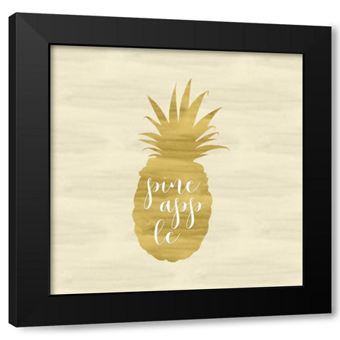 Gold Pineapple Square Black Modern Wood Framed Art Print with Double Matting by Moss, Tara