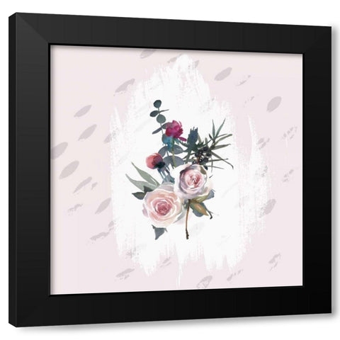 Floral Bouquet on Grunge Square Black Modern Wood Framed Art Print by Moss, Tara