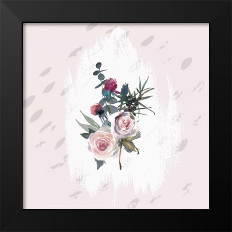Floral Bouquet on Grunge Square Black Modern Wood Framed Art Print by Moss, Tara