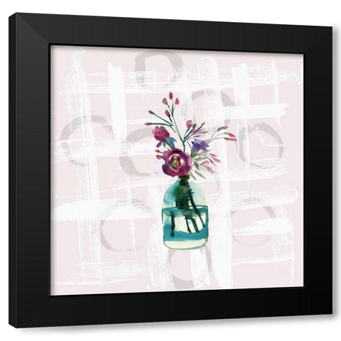 Floral Jar on Grunge Square Black Modern Wood Framed Art Print with Double Matting by Moss, Tara