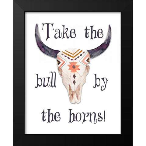 Bull by the Horns Black Modern Wood Framed Art Print by Moss, Tara