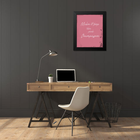Pink Champagne Black Modern Wood Framed Art Print by Moss, Tara