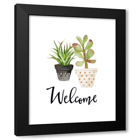 Welcome Succulents Black Modern Wood Framed Art Print with Double Matting by Moss, Tara