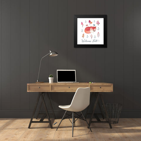 Welcome Fall Fox Black Modern Wood Framed Art Print by Moss, Tara