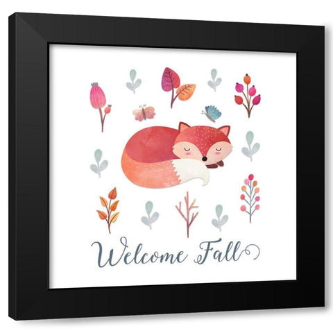 Welcome Fall Fox Black Modern Wood Framed Art Print with Double Matting by Moss, Tara