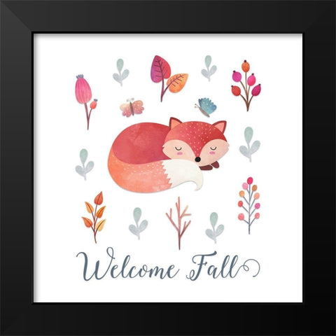 Welcome Fall Fox Black Modern Wood Framed Art Print by Moss, Tara