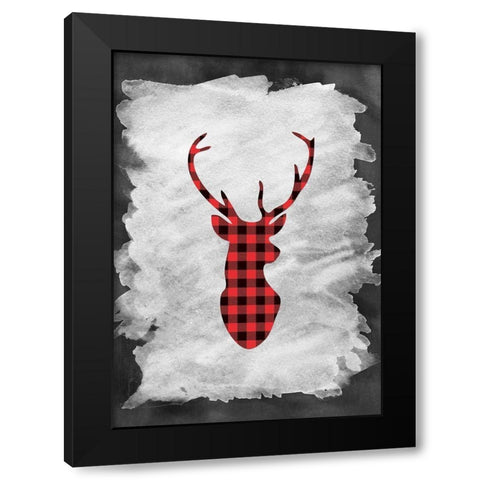 Plaid Deer Head Black Modern Wood Framed Art Print with Double Matting by Moss, Tara