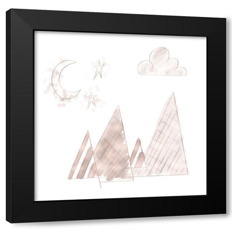 Moon and Mountains Pink Black Modern Wood Framed Art Print by Moss, Tara
