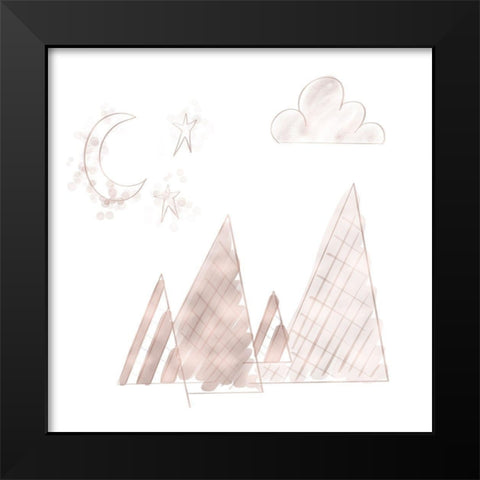 Moon and Mountains Pink Black Modern Wood Framed Art Print by Moss, Tara