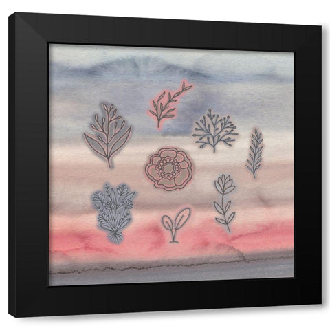 Blue Pink Watercolor and Floral Black Modern Wood Framed Art Print with Double Matting by Moss, Tara