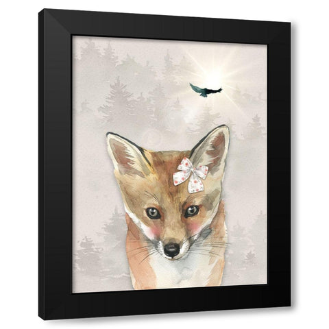 Baby Girl Fox Black Modern Wood Framed Art Print with Double Matting by Moss, Tara